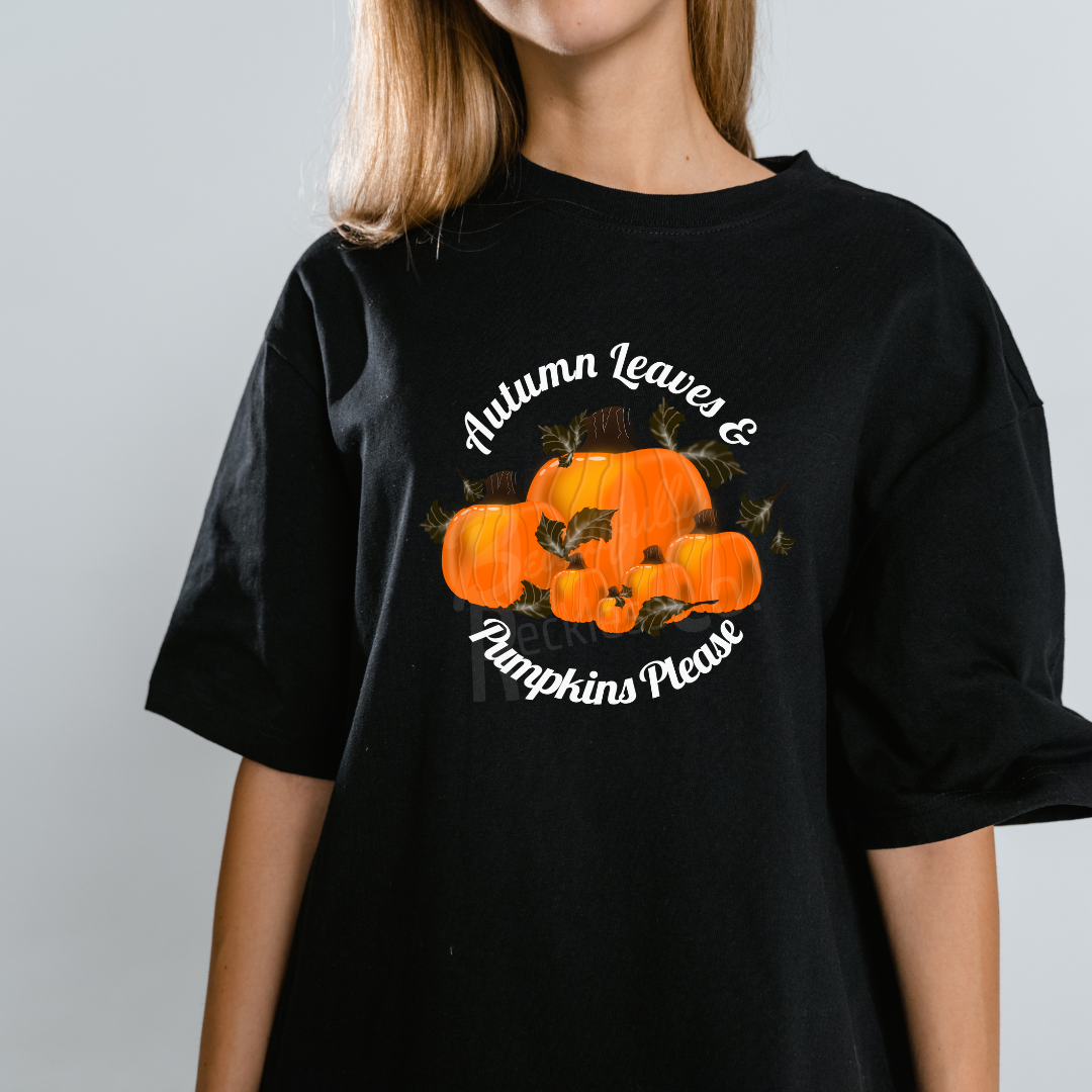 Autumn Leaves & Pumpkins Please T-Shirt